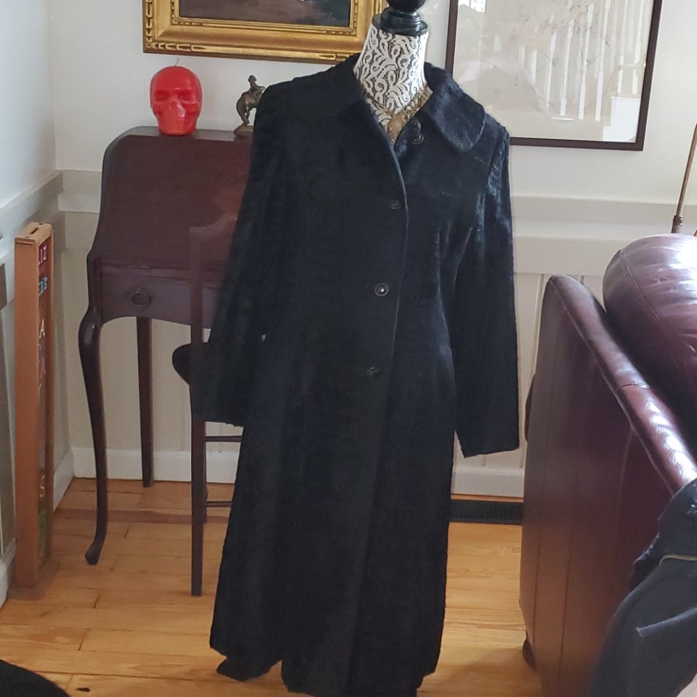 VINTAGE Aquascutum faux fur black coat sz 10